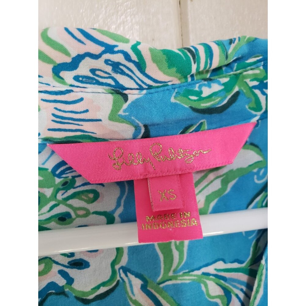 Lilly Pulitzer Womens XS Natalie Shirt Dress Easy Coverup Turquoise Blue Floral - Picture 5 of 6